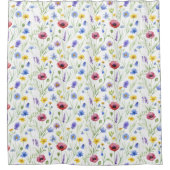 Blaue Lila Rote Wasserfarbe Wildblume Duschvorhang (Vorderseite)