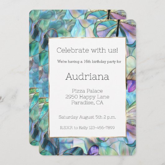 Blaue Lila Schmetterlinge 16. Geburtstag Einladung (Vorne/Hinten)