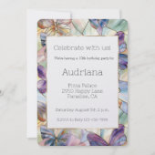 Blaue Lila Schmetterlinge zum Geburtstag Einladung (Vorderseite)