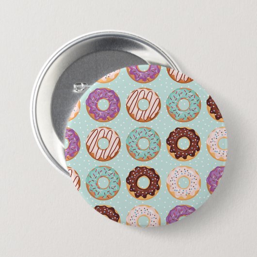 Blaue, Lila, schokoladenförmige Donuts Bäckerei L Button (Vorne & Hinten)