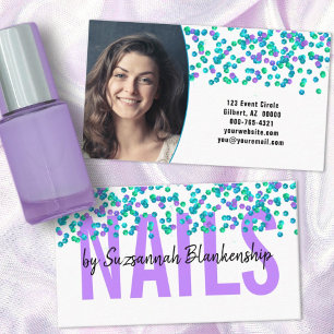 Blaue Lila Sequenzen Große TextNAILS Benutzerdefin Visitenkarte