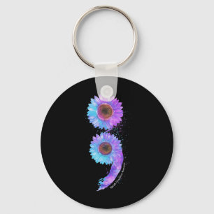 Blaue Lila Sonnenblume Semicolon Suizidprävention Schlüsselanhänger