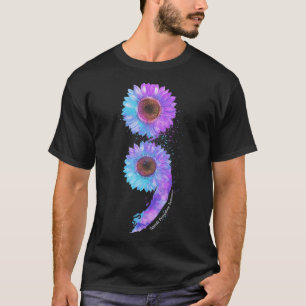 Blaue Lila Sonnenblume Semicolon Suizidprävention T-Shirt