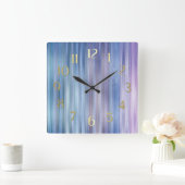 Blaue Lila Streifen Quadratische Wanduhr (Zuhause)