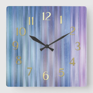 Blaue Lila Streifen Quadratische Wanduhr
