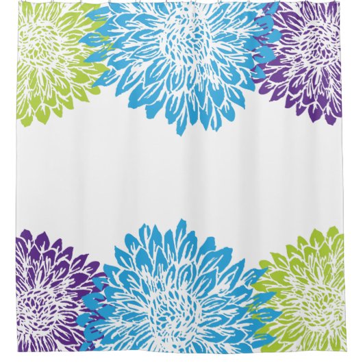Blaue, Lila und grüne Blume Duschvorhang (Vorderseite)