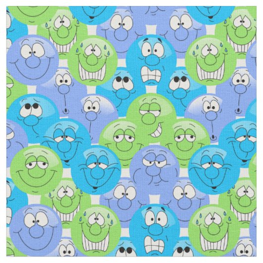Blaue, Lila und grüne 😀 Emoji-Muster Stoff (Nahaufnahme)