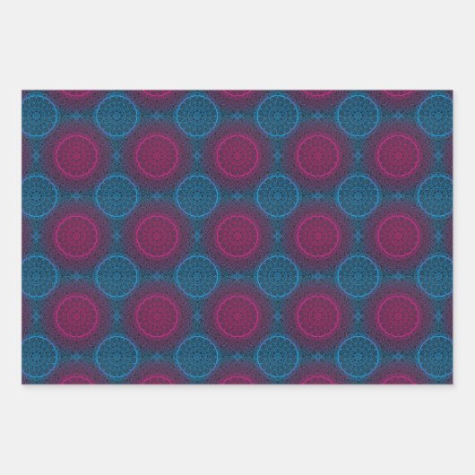 Blaue Lila und rosa Zirkel Mandala Geschenkpapier Set (Vorderseite 3)