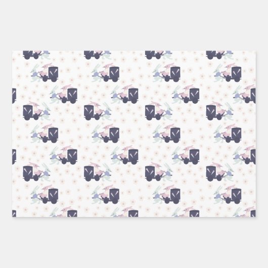 Blaue, Lila und weiße Kaninchen Ostern Geschenkpapier Set (Vorderseite 2)