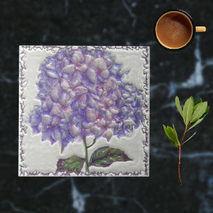 Blaue Lila Vintage-Botanik Faux-3D Fliese