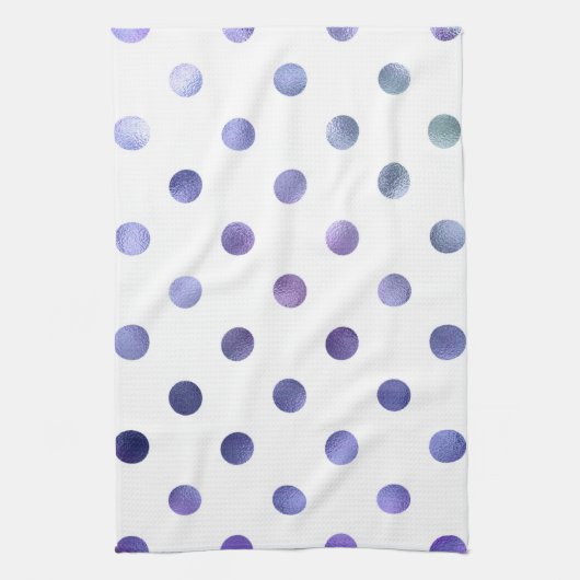 Blaue Lila Violett Metallische Imitate Foil Polka Handtuch (Vertikal)