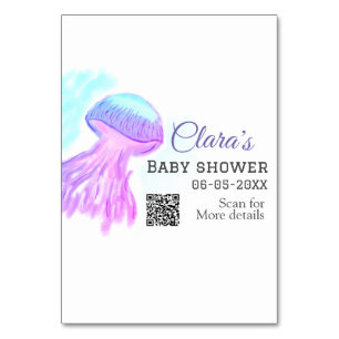 Blaue lila Wasserfarbe Pastell Quallen Baby-Show Tischnummer