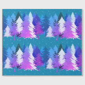 Blaue Lila Weihnachtsbaumen Sterne Schnee Aquamari Geschenkpapier (Flach)