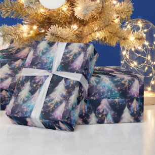 Blaue Lila Weiße Bäume Moderne Weihnachten Geschenkpapier