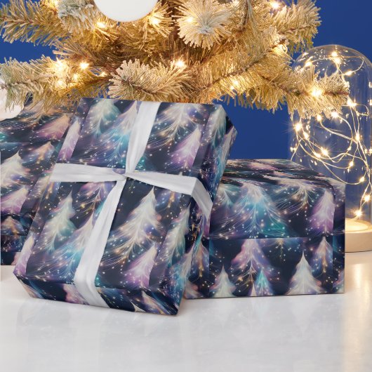 Blaue Lila Weiße Bäume Moderne Weihnachten Geschenkpapier (Feiertage)