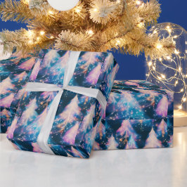 Blaue Lila Weiße Bäume Moderne Weihnachten Geschenkpapier