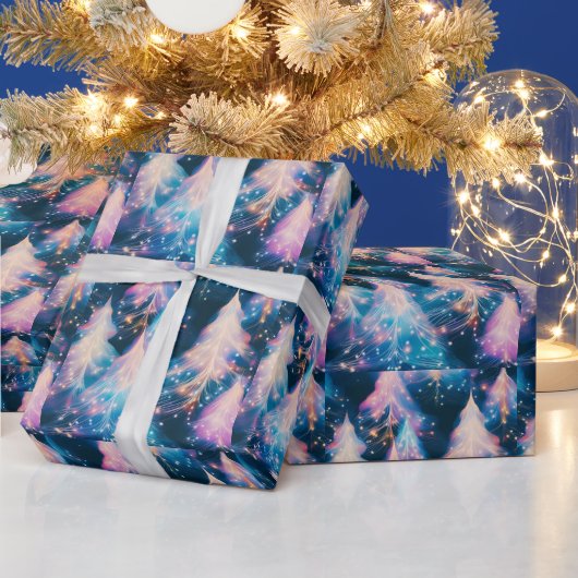 Blaue Lila Weiße Bäume Moderne Weihnachten Geschenkpapier (Feiertage)