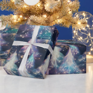 Blaue Lila Weiße Bäume Moderne Weihnachten Geschenkpapier