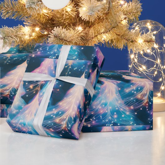 Blaue Lila Weiße Bäume Moderne Weihnachten Geschenkpapier (Feiertage)