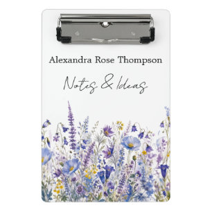 Blaue Lila Wildblumen-Aquarell-Skizzenbuch Mini Klemmbrett