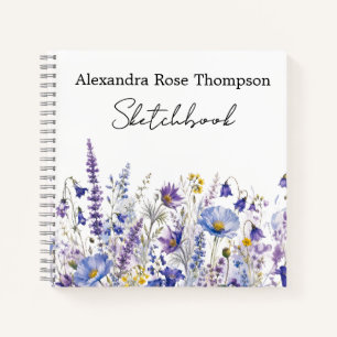Blaue Lila Wildblumen-Aquarell-Skizzenbuch Notizblock
