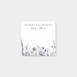 Blaue Lila Wildblumen-Aquarell-Skizzenbuch Post-it Klebezettel