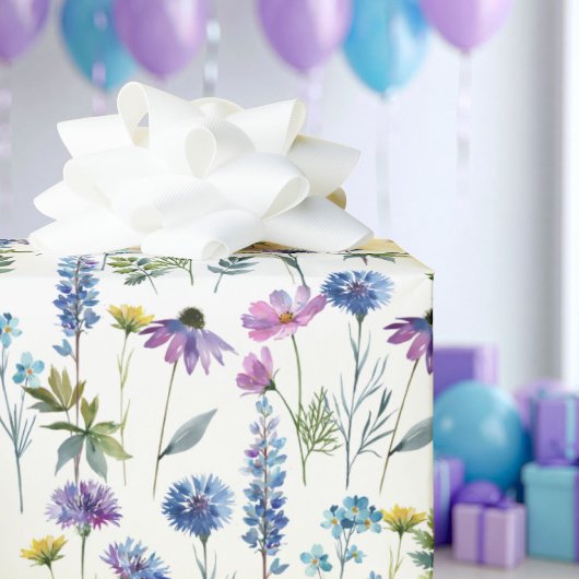Blaue Lila Wildblumen-Wasserfarbe Geschenkpapier