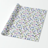 Blaue Lila Wildblumen-Wasserfarbe Geschenkpapier (Ungerollt)