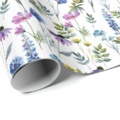 Blaue Lila Wildblumen-Wasserfarbe Geschenkpapier (Rolleneckpunkt)