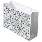 Blaue Lila Wildblumen Wasserfarbe Große Geschenktüte (Vorderseite Schrägansicht)