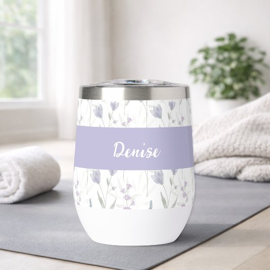 Blaue Lila Wildblumen-Wasserfarbe-Monogramm-Name