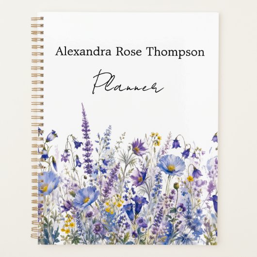 Blaue Lila Wildblumen-Wasserfarbe Planer (Vorderseite)
