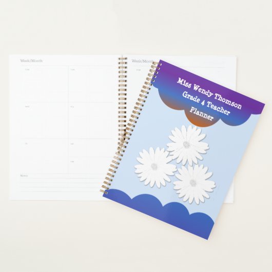 Blaue Lila Wolke mit weißer Blume Planer (Anzeige)