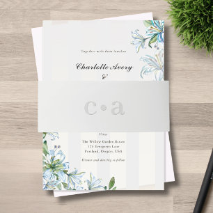 Blaue Lilie-Monogramm Graue Hochzeit Einladungsbanderole