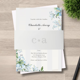 Blaue Lilie-Monogramm Graue Hochzeit Einladungsbanderole