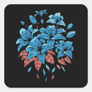 BLAUE LILILILIS BLUME DESIGN QUADRATISCHER AUFKLEBER