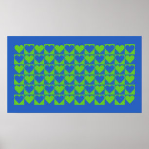 Blaue/Limone Herzenmuster-Poster Poster