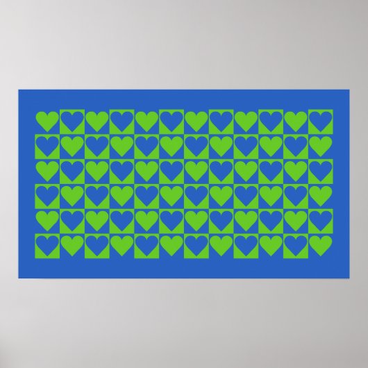Blaue/Limone Herzenmuster-Poster Poster (Vorne)