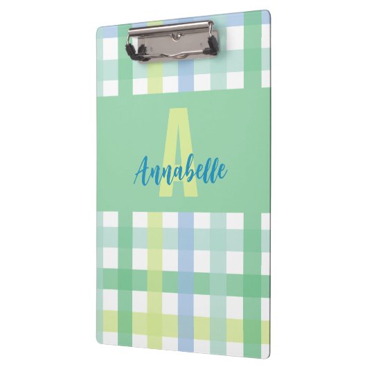 Blaue Limone Pastell Monogram Gingham Pattern Klemmbrett (Links)