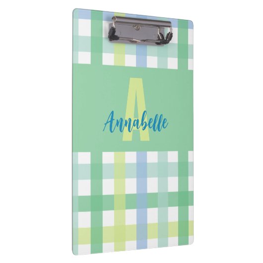 Blaue Limone Pastell Monogram Gingham Pattern Klemmbrett (Rechts)