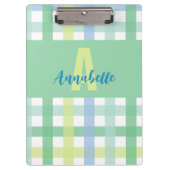 Blaue Limone Pastell Monogram Gingham Pattern Klemmbrett (Vorderseite)