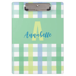 Blaue Limone Pastell Monogram Gingham Pattern Klemmbrett