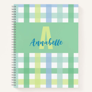 Blaue Limone Pastell Monogram Gingham Pattern Notizblock