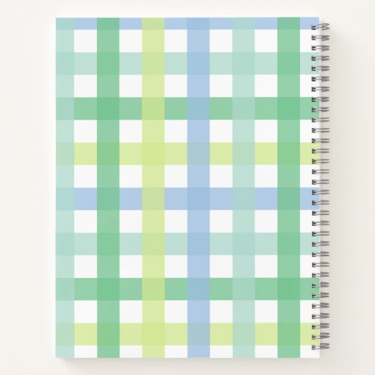 Blaue Limone Pastell Monogram Gingham Pattern Notizblock (Rückseite)