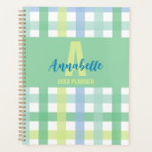 Blaue Limone Pastell Monogram Gingham Pattern Planer (Vorderseite)