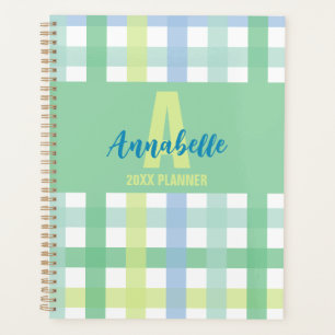 Blaue Limone Pastell Monogram Gingham Pattern Planer