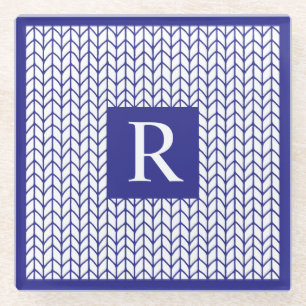 BLAUE LINE STRICK Glasgetränkenkasten + Initial II Glasuntersetzer