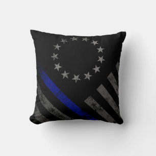 Blaue Linie im Vintage-Stil Amerikanische Flagge Kissen