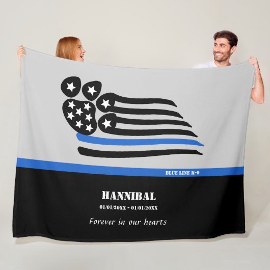 Blaue Linie K-9 Polizeihund Personalisiert-Gedenks Fleecedecke (Beispiel)