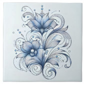 Blaue Linie Kunst Abstrakte Blume Dekoration Fliese (Vorderseite)